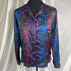 Vintage Evan Picone Multicolor Paisley Stripe Silky Button Down Blouse – Size 4